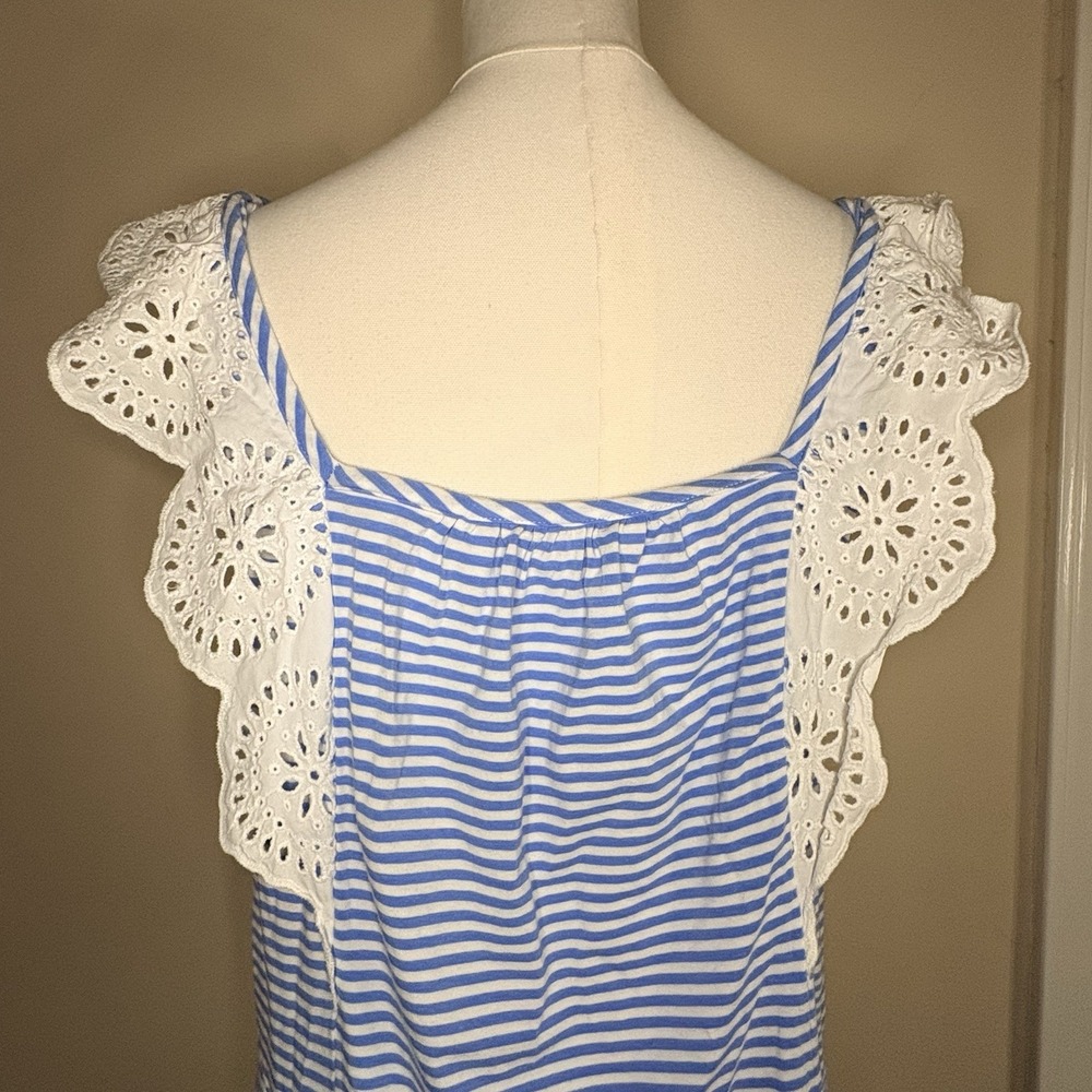 Vineyard Vines Women Small Eyelet Flutter Sleeves Blue & White Striped Top Flowy - Picture 4 of 10